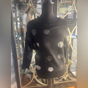 Charter Club Black Doleman Sleeve Sweater with Silver & Gold Beaded Circles M